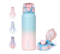 pluseight Bouteille d'eau isotherme à double paroi en acier inoxydable pour sport, salle de sport ou bureau - 600 ml - Bleu et rose
