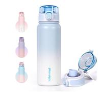 pluseight Bouteille d'eau isotherme en acier inoxydable à double paroi pour sport, salle de sport ou bureau - 600 ml - Bleu et blanc