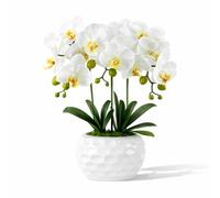 PlusFive Orchidée artificielle blanche de 47 cm, fleurs artificielles en pot, orchidée phalaenopsis réaliste en soie, plante d'orchidée pour cadeau de pendaison de crémaillère, table, rebord de