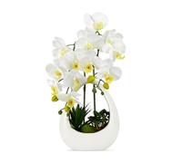 PlusFive Orchidées artificielles en pot - Fleurs artificielles blanches Phalaenopsis en soie, orchidées artificielles comme vraies pour décoration intérieure, décoration de table, décoration de rebord