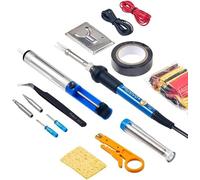 Plusivo Kit de fer à souder électronique 60 W à température réglable, fil à souder, pince à dénuder, pompe à dessouder, pinces, pointes à souder, mini support, tournevis, tubes thermorétractables
