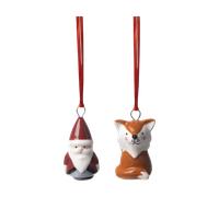 Pluto Design Décorations suspendues Fox & Santa 2 pièces Rouge-blanc-brun