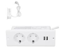 Plyisty Multiprise Encastrée avec 2 Ports USB 2 10 A, Prise Plate de Prise de Bureau Encastrée - Cordon de 1,5 M, Boîte de Sortie à Montage en Surface, Prise Cachée, Gain de Place