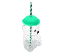 Plyisty Tasse d'ours en Verre, Adorable Tasse à Boire en Verre à Haute Teneur en Borosilicate avec Paille Réutilisable, Bouteille d'ours Isolée pour café glacé, thé au Cacao Chaud (Bouchon en