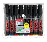 Marqueur uniball uni prockey permanent pointe biseautée tracé 2/5mm encre sans alcool corps plastique pochette 8 unités