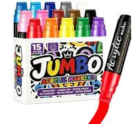 Pmbqifay Lot de 15 marqueurs acryliques - Pointe de 15 mm de large - Marqueur pour poster Jumbo - Imperméable et permanent - Feutres acryliques très couvrants pour pierre, céramique, verre, bois