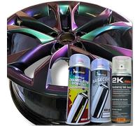 PMcolours Flip Flop Peinture, Multicolore Effet NEPTUNE (vert-bleu-violet), Aérosol 400 ml + Base Noire et Vernis 2K (Set 3×400 ml, Total 1200 ml)