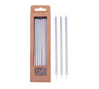 PME - Bougies Argentées Avec Supports, 18 cm, Lot de 16