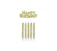 PME Bougies avec plaque Happy Birthday Doré 1,5 x 9,1 x 17,6 cm