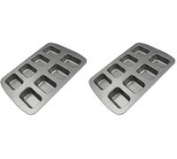 PME CSB107 Moule Anti-adhérent en Acier au Carbone pour 8 Mini Pains Rectangulaires, Silver, 37,3 x 26,1 x 3,6 cm (Lot de 2)