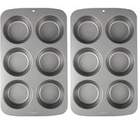 PME CSB109 Moule Anti-adhérent en Acier au Carbone pour 6 Grands Muffins, Acier Inoxydable, Silver, 34.700000000000003 x 21.5 x 4.0999999999999996 cm (Lot de 2)