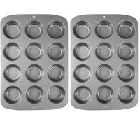 PME CSB110 Moule Anti-adhérent en Acier au Carbone pour 12 Muffins, Acier Inoxydable, Silver, 37.299999999999997 x 26.1 x 3.1 cm (Lot de 2)