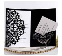 Pmnzdy Lot de 30 cartes d'invitation de mariage découpées au laser Flora en dentelle rétro triple pliage avec cartes et enveloppes Noir
