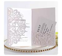 Pmnzdy Lot de 30 cartes d'invitation de mariage découpées au laser Flora en dentelle rétro triple pliage avec cartes et enveloppes Blanc