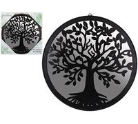 PMS Miroir de jardin à suspendre avec motif arbre de vie - Miroir mural extérieur rond avec cadre en métal et PVC - Décoration de jardin inspirée de la nature pour clôture, terrasse et balcon