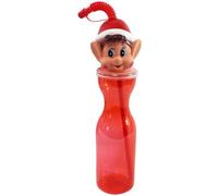 PMSINT Bouteille amusante et unique en plastique rouge transparent avec tête d'elfe sur le dessus et Flexistraw - 500 ml - Matériau durable - Parfait pour les enfants