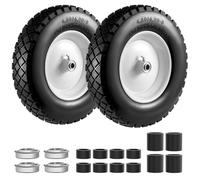 Pneu et Roue Plats 2 Pièces 4.80/4.00-8", Roue Pleine 16" pour Diable avec Roulements 5/8" et 3/4", Moyeu Centré 3"-7", Adaptation Universelle 14"-16" pour Chariot/Remorque de Jardin/Trolley/Wagon