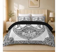 PNH ouette Imprimée 220x240 Guerrier Viking Nordique Couette 2 Personnes 4 Saisons Réversible Totem Tribal Celtique Édredon Doux Légère et Chaude pour Lit Double Adulte MJ20