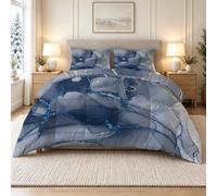 PNH ouette Imprimée 260x240 Marbre Bleu-Gris - Couette 2 Personnes Hiver Moderne Légère et Chaude, Édredon Réversible pour Couple Adulte MZ-22