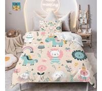 PNHCL Housse de Couette 100x140 Animal Parure de Lit 1 Personne, Fleurs Housse Couette avec 1 Taie d'oreiller pour Enfant Fille Garcon Deco Chambre, Thème de Dessin Animé Beige