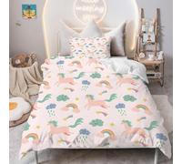 PNHCL Housse de Couette 100x140 Cheval Parure de Lit 1 Personne, Arc-en-Ciel Housse Couette avec 1 Taie d'oreiller pour Enfant Fille Garcon Deco Chambre, Thème Animalier Rose