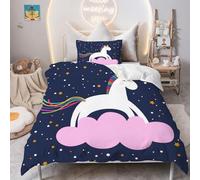 PNHCL Housse de Couette 100x140 Cheval Parure de Lit 1 Personne, Images de Dessins Animés Housse Couette avec 1 Taie d'oreiller pour Enfant Fille Garcon Deco Chambre, Animal Rose Bleu