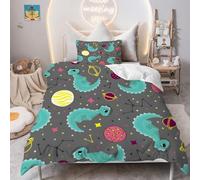PNHCL Housse de Couette 100x140 Dinosaure Parure de Lit 1 Personne, Ciel Étoilé Housse Couette avec 1 Taie d'oreiller pour Enfant Fille Garcon Deco Chambre, Modèle de Dessin Animé Gris