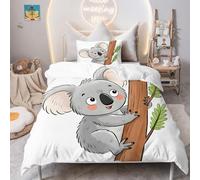 PNHCL Housse de Couette 100x140 Koala Parure de Lit 1 Personne, Thème Animalier Housse Couette avec 1 Taie d'oreiller pour Enfant Fille Garcon Deco Chambre, Modèle de Dessin Animé Gris