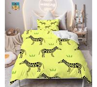 PNHCL Housse de Couette 100x140 Zèbre Parure de Lit 1 Personne, La Faune Africaine Housse Couette avec 1 Taie d'oreiller pour Enfant Fille Garcon Deco Chambre, Modèle de Dessin Animé Jaune Noir