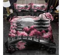 PNHCL Housse de Couette 200x220 cm 2 Personne Housse de Couette Sakura Rose Microfibre, Parure de Lit Adulte Style Japonais Fermeture éclair avec 2 Taie d'oreiller -TR7