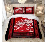 PNHCL Housse de Couette 240x260 cm 2 Personne Housse de Couette Katana Sakura Microfibre, Parure de Lit Adulte Style Samouraï Japonais Fermeture éclair avec 2 Taie d'oreiller -TR7