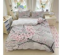 PNHCL Housse de Couette 90x190 cm 1 Personne Housse de Couette Sakura Rose Microfibre, Parure de Lit Style Japonais Fermeture éclair avec 1 Taie d'oreiller -TR7