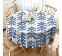 PNHCL Nappe Ronde Feuilles Bleu Gris Imperméable 180 cm, Nappe Anti Tache Lavable, Botanique Rustique Décorative pour Table à Manger Cuisine Party Outdoor W&103