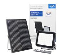 PNI GreenHouse WS50 Réflecteur LED 50 W avec panneau solaire, batterie 6000 mAh, télécommande, minuterie et luminosité réglables, 6500 K, IP65, Noir