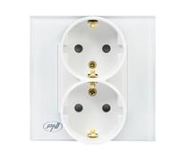 PNI WP222W Prise encastrée x2 simple avec cadre en verre blanc