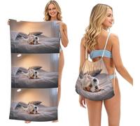 Poadnly Adorable Petit Chien Jack Russell Terrier, Sac-Serviette 2-en-1 Compact : Serviette de Plage avec Sac à Dos à Cordon pour Les Voyages, Les Vacances et Le Camping