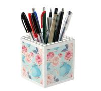Poadnly Fleurs Roses Théière vintage Tasses, Pot à crayons/pot à stylos pour le bureau, la maison et l'école, organiseur de bureau compact pour fournitures de bureau