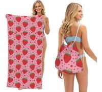 Poadnly Fraise Rouge et Pois, Sac-Serviette 2-en-1 Compact : Serviette de Plage avec Sac à Dos à Cordon pour Les Voyages, Les Vacances et Le Camping