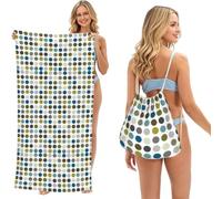 Poadnly Motif à Pois rétro-Moderne, Sac-Serviette 2-en-1 Compact : Serviette de Plage avec Sac à Dos à Cordon pour Les Voyages, Les Vacances et Le Camping