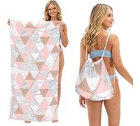 Poadnly Motif marbre Triangulaire Or Rose, Sac-Serviette 2-en-1 Compact : Serviette de Plage avec Sac à Dos à Cordon pour Les Voyages, Les Vacances et Le Camping
