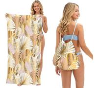 Poadnly Plante Tropicale dorée, Sac-Serviette 2-en-1 Compact : Serviette de Plage avec Sac à Dos à Cordon pour Les Voyages, Les Vacances et Le Camping