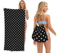 Poadnly Pois Blancs et Noirs, Sac-Serviette 2-en-1 Compact : Serviette de Plage avec Sac à Dos à Cordon pour Les Voyages, Les Vacances et Le Camping