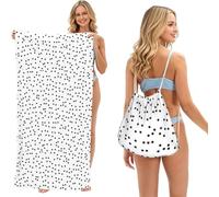 Poadnly Pois Noirs sur Fond Blanc, Sac-Serviette 2-en-1 Compact : Serviette de Plage avec Sac à Dos à Cordon pour Les Voyages, Les Vacances et Le Camping