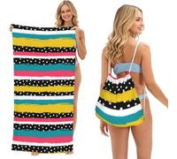Poadnly Pois Rayé, Sac-Serviette 2-en-1 Compact : Serviette de Plage avec Sac à Dos à Cordon pour Les Voyages, Les Vacances et Le Camping