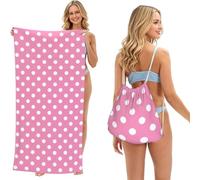 Poadnly Pois Roses, Sac-Serviette 2-en-1 Compact : Serviette de Plage avec Sac à Dos à Cordon pour Les Voyages, Les Vacances et Le Camping