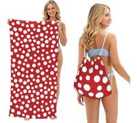 Poadnly Pois Rouges et Blancs, Sac-Serviette 2-en-1 Compact : Serviette de Plage avec Sac à Dos à Cordon pour Les Voyages, Les Vacances et Le Camping