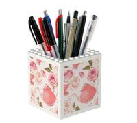 Poadnly Théière rose imprimée, Pot à crayons/pot à stylos pour le bureau, la maison et l'école, organiseur de bureau compact pour fournitures de bureau