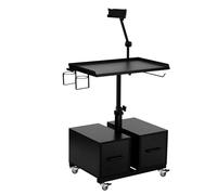 POARMEEY Chariot de Tatouage Roulant en Fer, Hauteur Réglable | Plateau Large 60x41 cm, Support Téléphone 360°, 2 Tiroirs de Rangement, Porte-Bouteille Inclus, Roulettes Mobiles