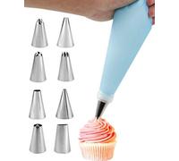 Poche à douille en silicone de qualité alimentaire Unyqoos® (réutilisable) avec 8 buses en acier inoxydable et un adaptateur en plastique – Ensemble complet pour la décoration de gâteaux et de cupcake