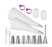 poche a douille patisserie, douille patisserie, poche a douille kit 15 pièces avec douilles inox 304, poches coton 30 et 35 cm, raccords, brosses et clips pour gâteaux, biscuits et choux